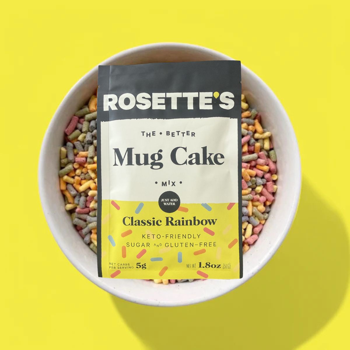 Classic rainbow mug cake mix with rainbow sprinkles, keto friendly low carb sugar free gluten free dessert mix