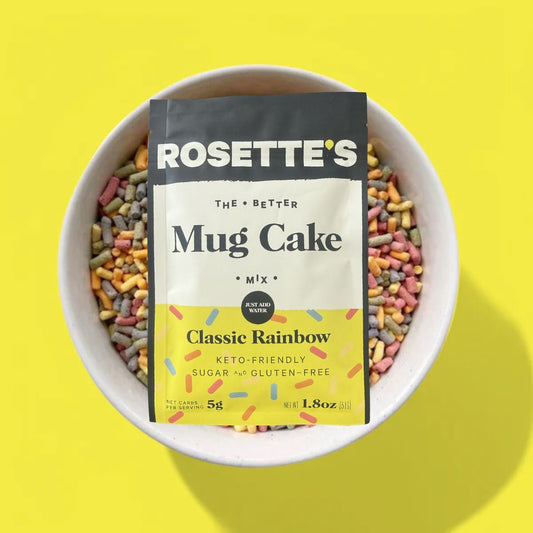 Classic rainbow mug cake mix with rainbow sprinkles, keto friendly low carb sugar free gluten free dessert mix