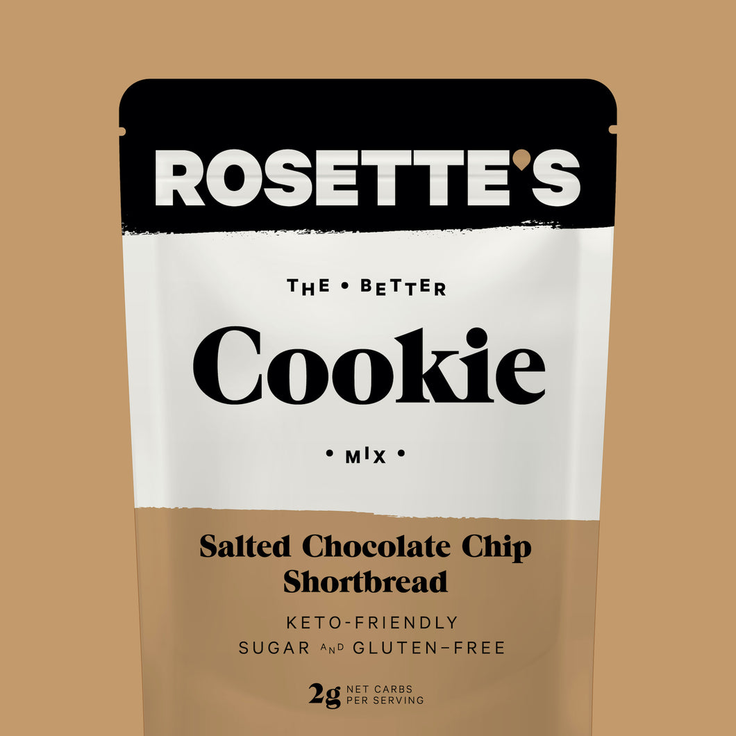 Keto-friendly, low carb, sugar free Salted Chocolate Chip shortbread cookie mix